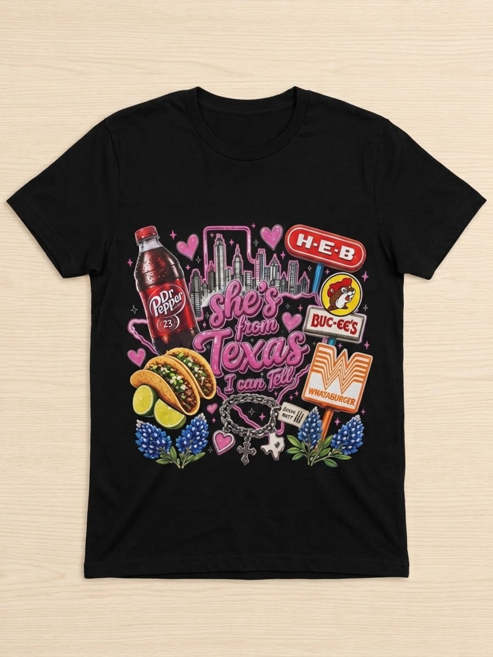Gildan Black "She's From Texas I Can Tell" Graphic Tee